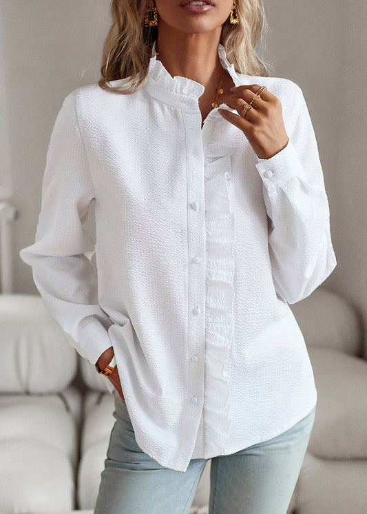 White Button Solid Bohemian Fall Shirts