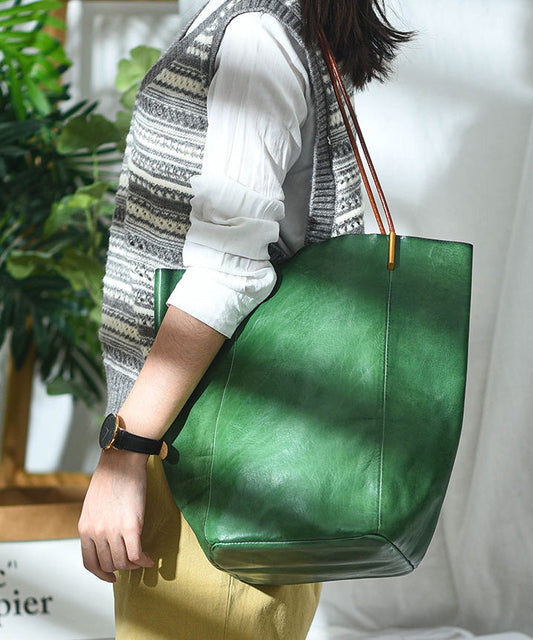Capacity Large Bag Boho Green Leather Bucket