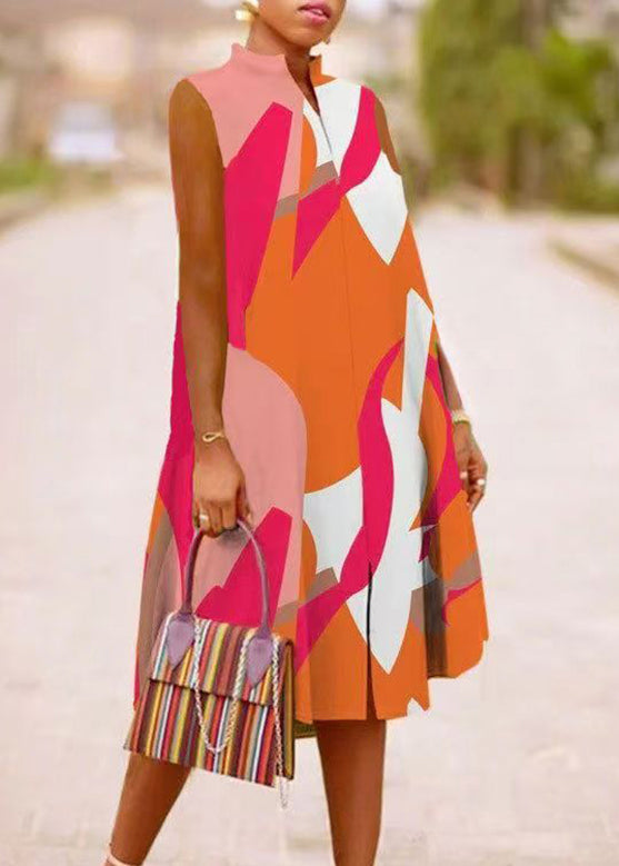 Stand Boho Maxi Print Collar Summer Green Dresses