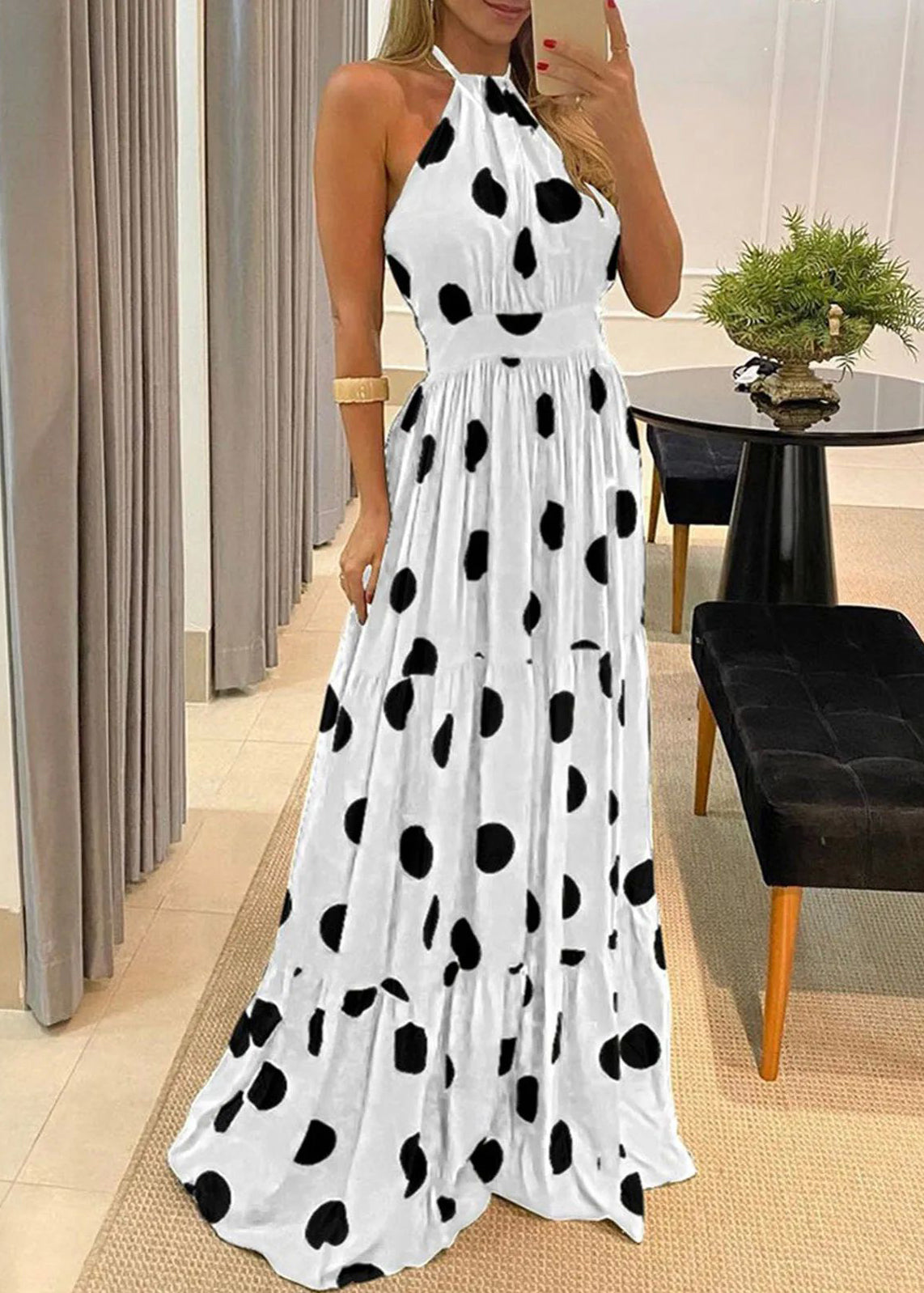 Long Slim Sleeveless Rainbow Dress Printed Waistband Boho