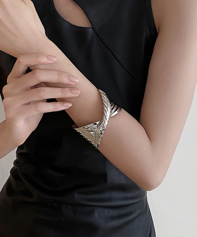 Open Cuff Silk Boho Metal Cross