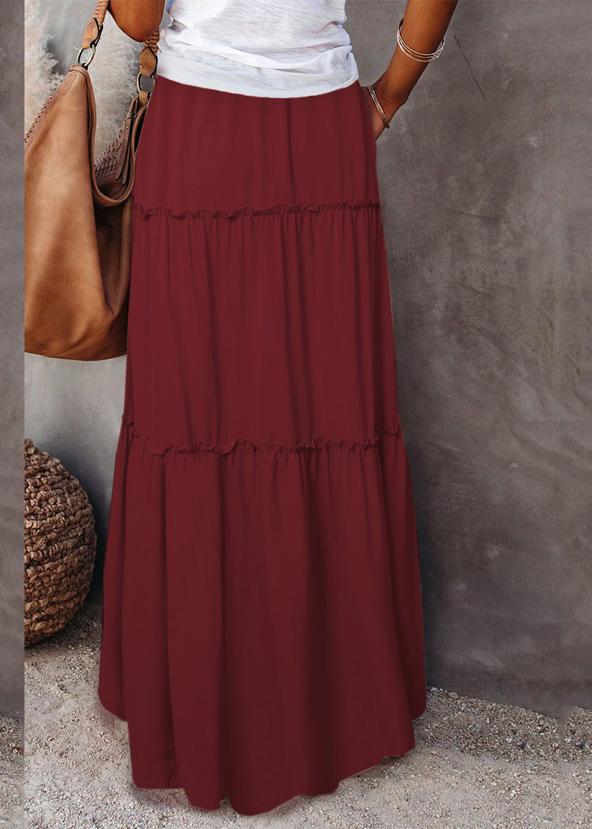 Skirts Maxi Summer Ruffled White Boho Elastic Waist Patchwork