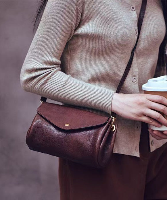 Durable Cross-body Solid Leather Khaki Bag Botique