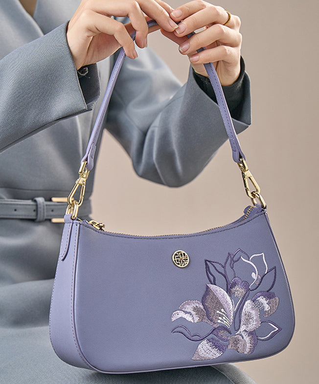 Bag Purple Leather Boutique CrossBody Embroideried Calf