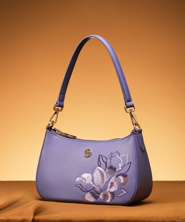 Bag Purple Leather Boutique CrossBody Embroideried Calf