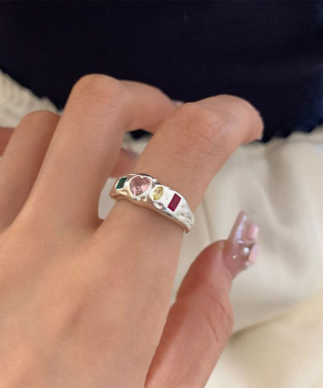 Rainbow Rings Boutique Love Three Set Stainless Steel Asymmetrical Zircon Piece