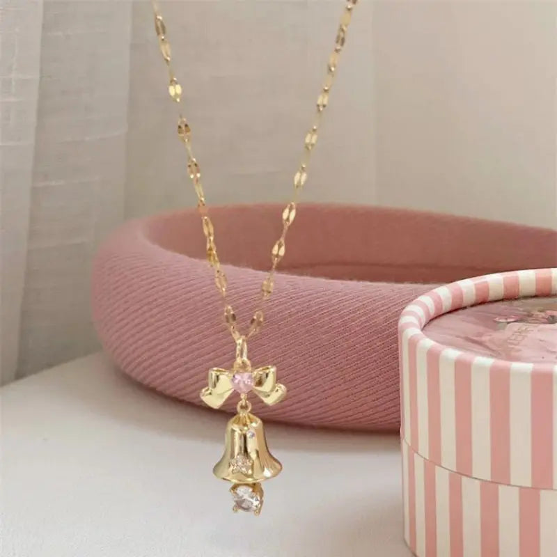 Kawaii Aesthetic Y2K Cute Fairy Bow Bell Necklace MK Kawaii Store
