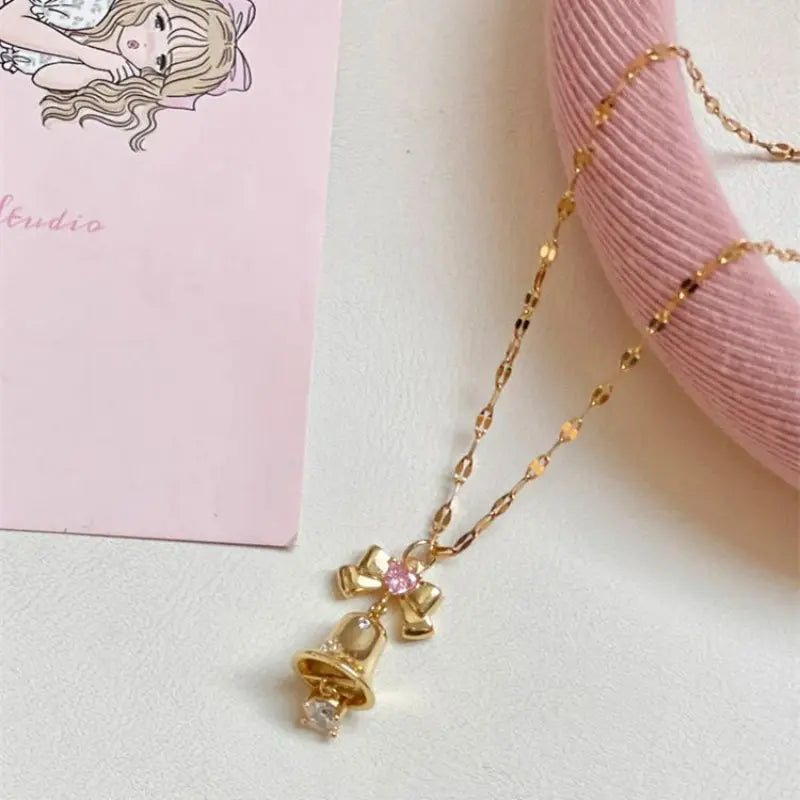Kawaii Aesthetic Y2K Cute Fairy Bow Bell Necklace MK Kawaii Store