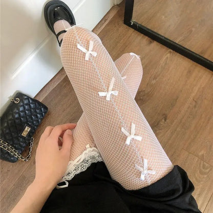 Kawaii Aesthetic Y2K Cute Fairy Bow Lace Pantyhose Socks MK Kawaii Store