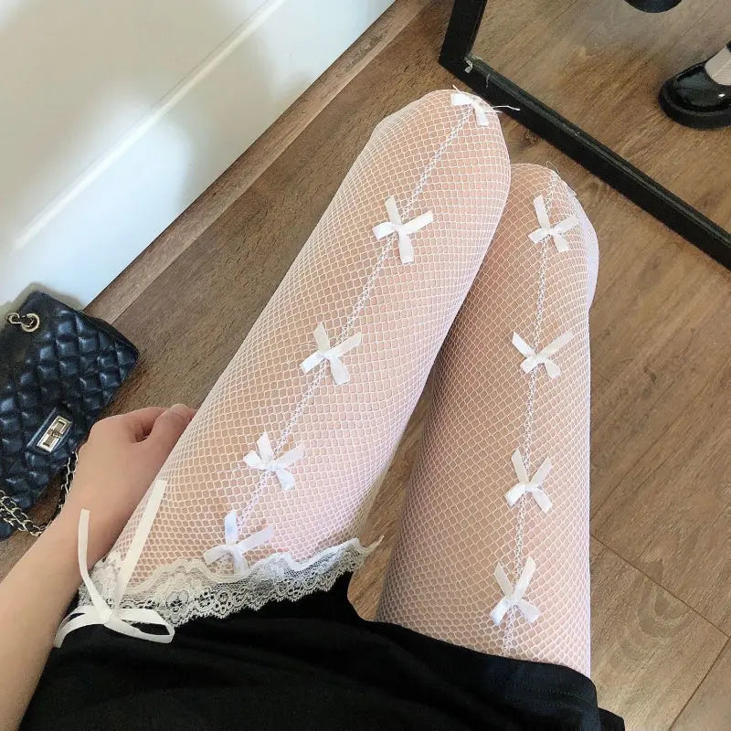 Kawaii Aesthetic Y2K Cute Fairy Bow Lace Pantyhose Socks MK Kawaii Store