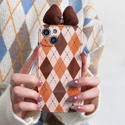 Brown Bow Argyle iPhone Case