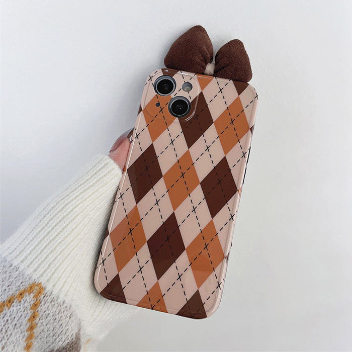 Brown Bow Argyle iPhone Case