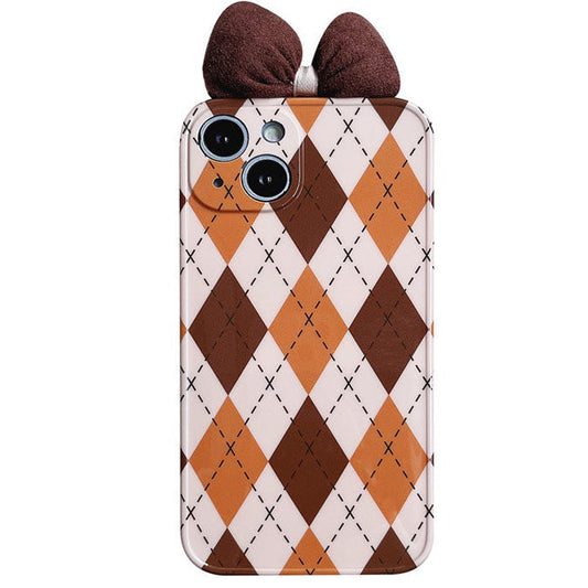 Brown Bow Argyle iPhone Case