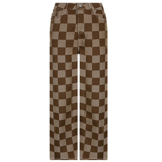 Brown Checkered Jeans