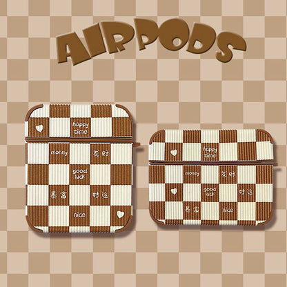 Brown Chessboard Airpods Case