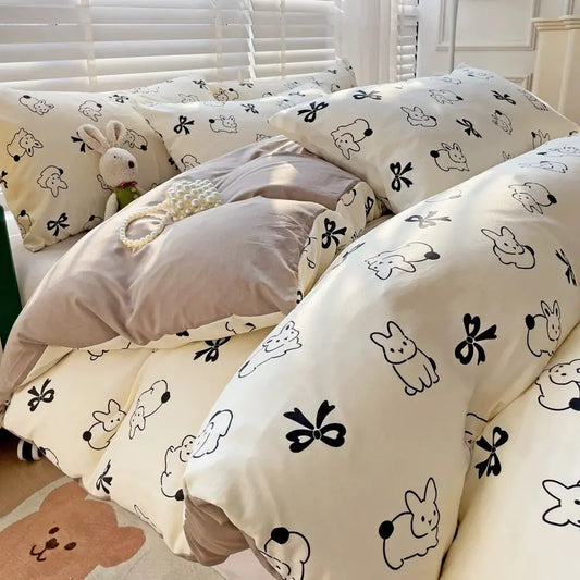 Kawaii Aesthetic Y2K Cute Fairy Bunny Bow Bedding Sheet - Kimi MK Kawaii Store