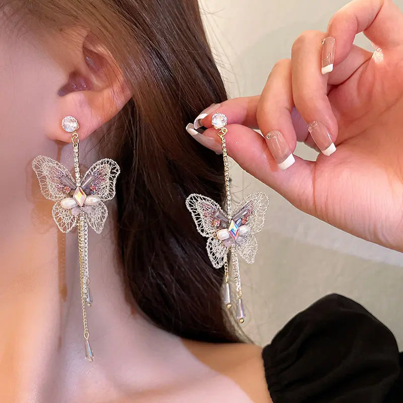 Kawaii Aesthetic Y2K Cute Fairy Butterfly Pearl Earrings MK Kawaii Store