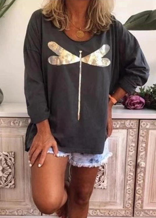 Casual Cotton Black Sweatshirts Long Print O Sleeve Neck