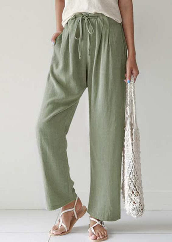 Pockets Blue Summer Cotton Pants Up Lace Casual