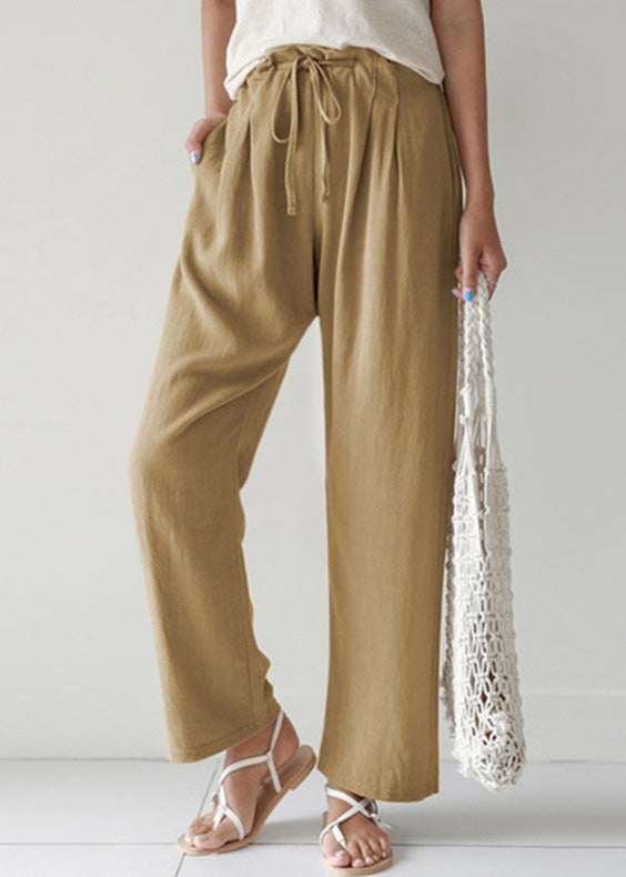 Pockets Blue Summer Cotton Pants Up Lace Casual