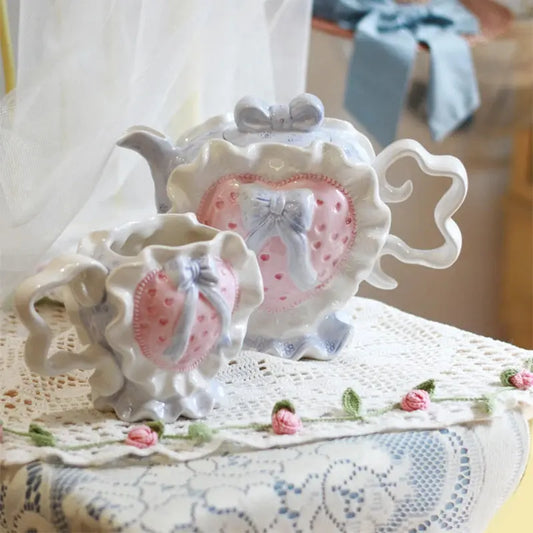 Kawaii Aesthetic Y2K Cute Fairy Ceramic Pink Love Teapot Plate - Kimi MK Kawaii Store
