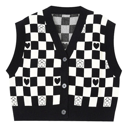 Black Checkerboard with Mini Heart Cropped Vest