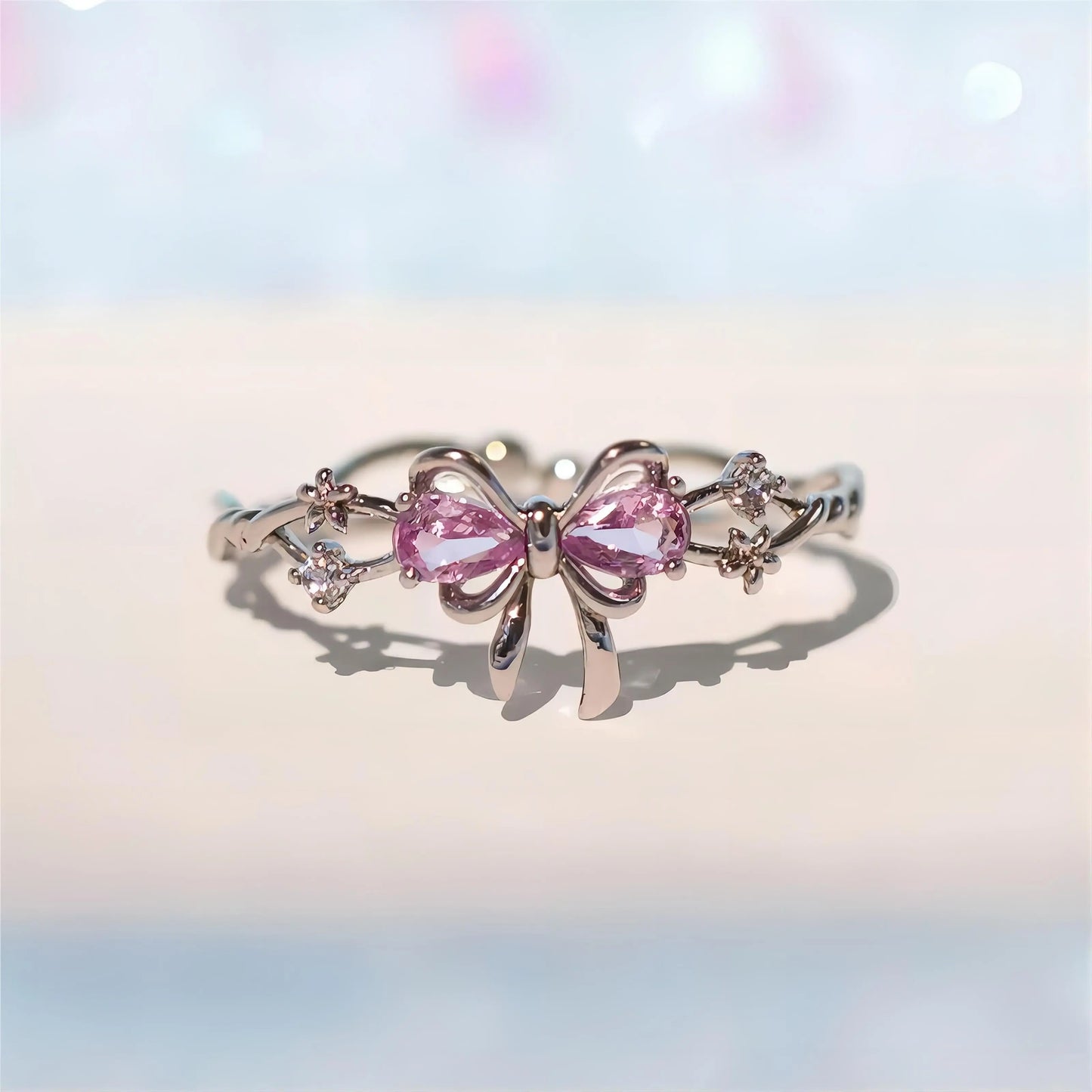 Kawaii Aesthetic Y2K Cute Fairy Chic Adjustable Crystal Floral Bowknot Ribbon Ring MK Kawaii Store