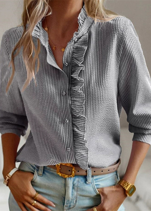 Collar Stand Ruffled Black Lantern Chic Shirts Sleeve