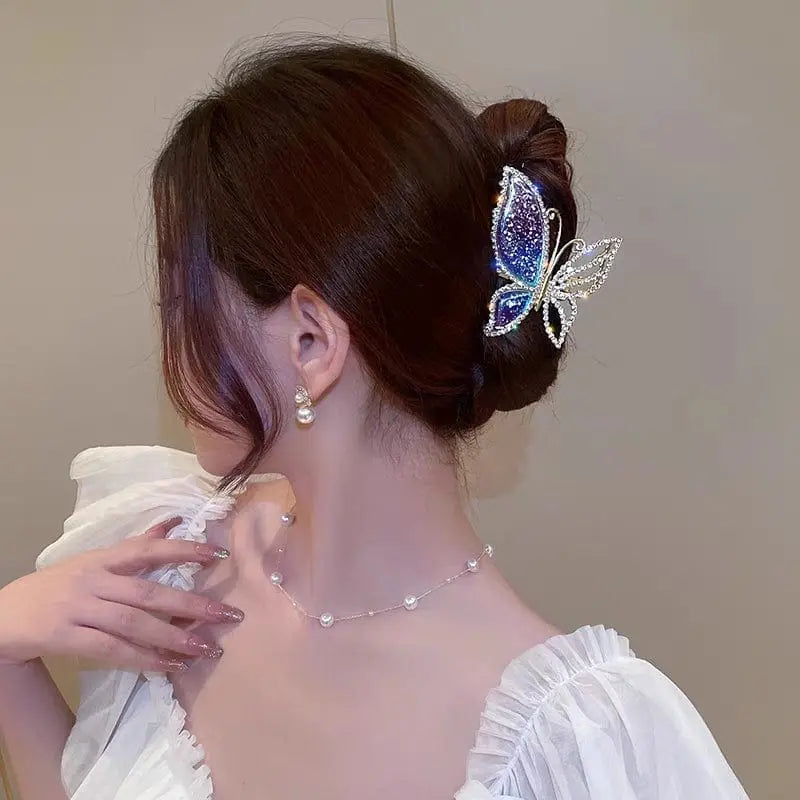 Kawaii Aesthetic Y2K Cute Fairy Chic CZ Inlaid Butterfly Chignon Claw Clip Hair Clip MK Kawaii Store
