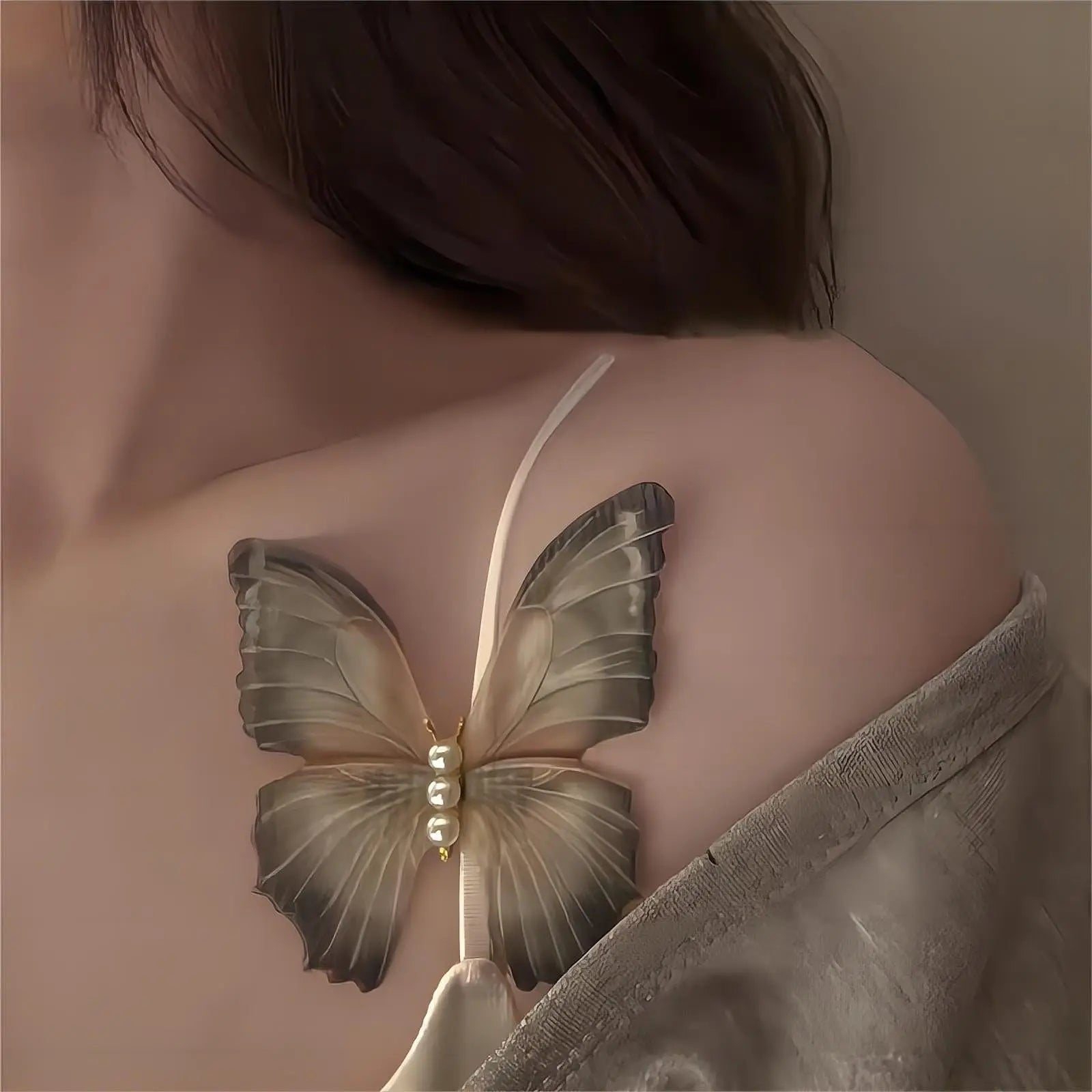 Kawaii Aesthetic Y2K Cute Fairy Chic Pearl Charm Sheer Mesh Butterfly Hair Clip MK Kawaii Store
