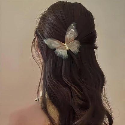 Kawaii Aesthetic Y2K Cute Fairy Chic Pearl Charm Sheer Mesh Butterfly Hair Clip MK Kawaii Store