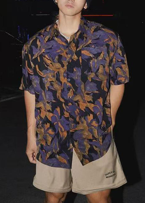 Men Summer Chic Peter Pan Shirt Collar Cotton Print