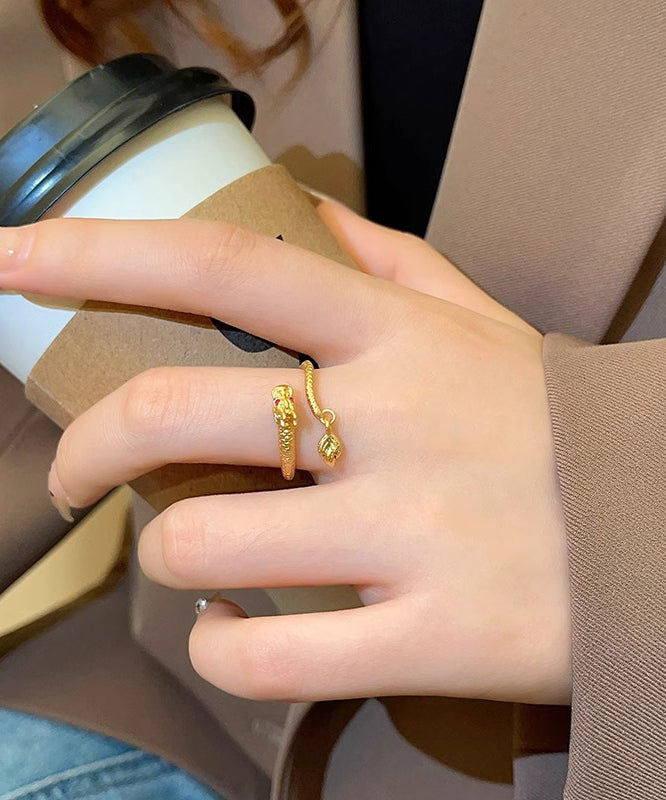 Style Gold Chinese Shaped Copper Open Overgild Dragon Rings