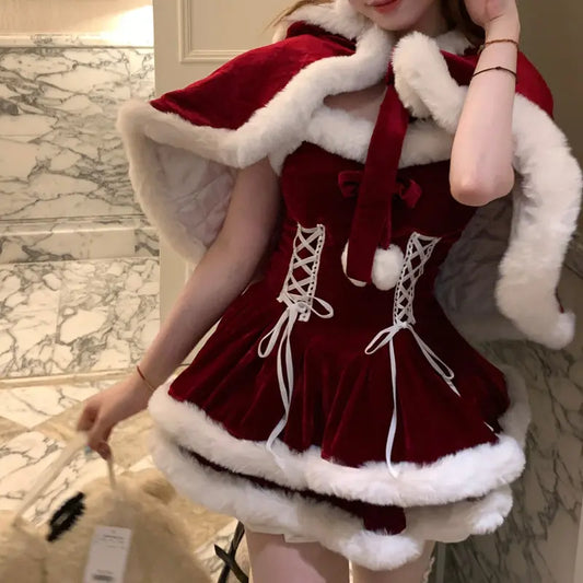 Kawaii Aesthetic Y2K Cute Fairy Christmas Cloak Dress MK Kawaii Store