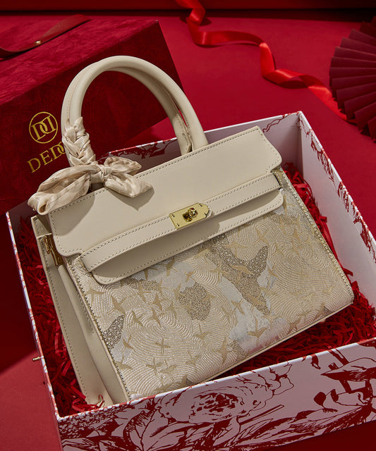 Micro Beige Bag Embroidered Classy Leather Faux