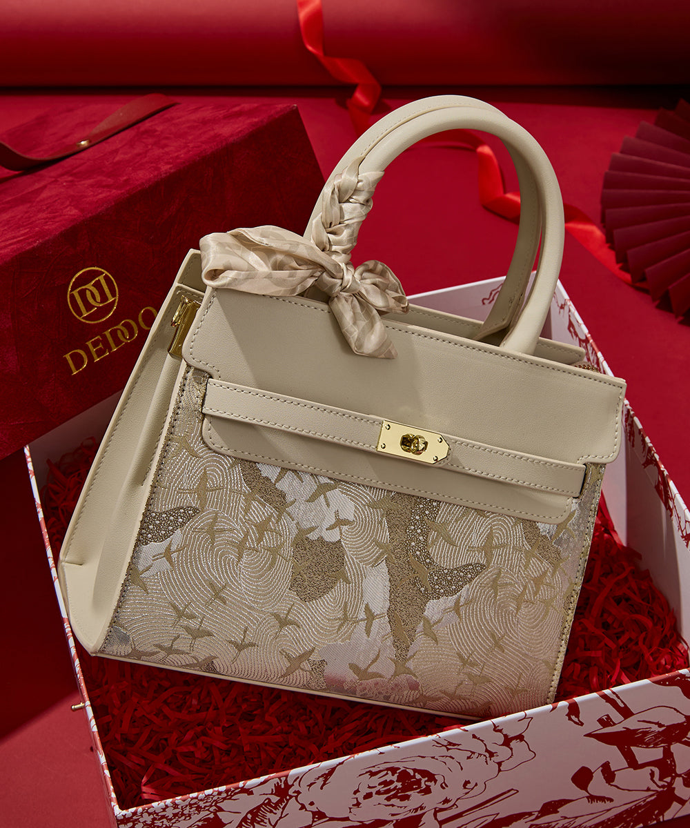 Micro Beige Bag Embroidered Classy Leather Faux