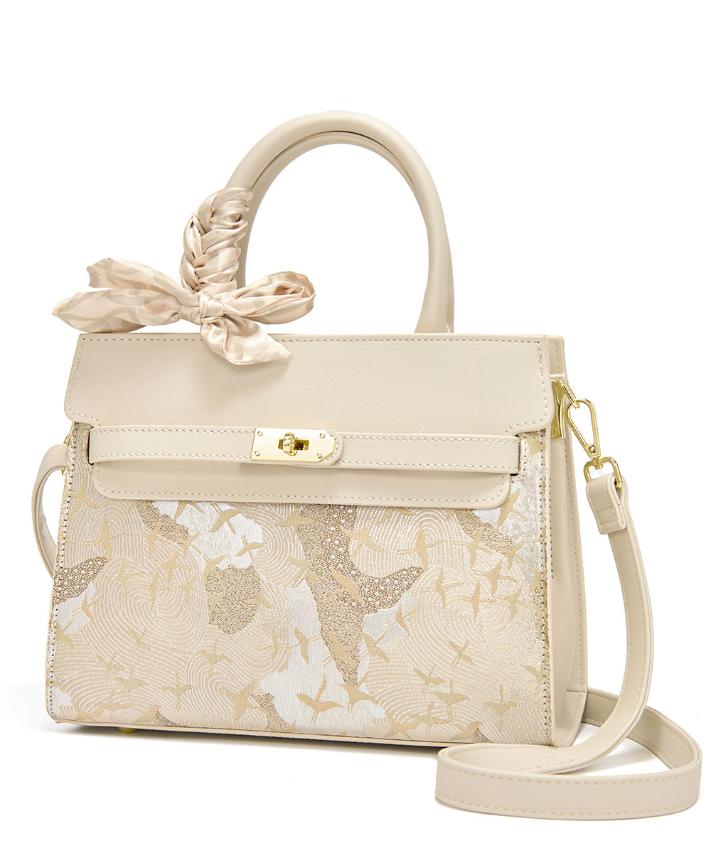 Micro Beige Bag Embroidered Classy Leather Faux