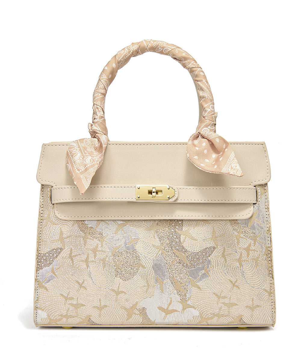 Micro Beige Bag Embroidered Classy Leather Faux