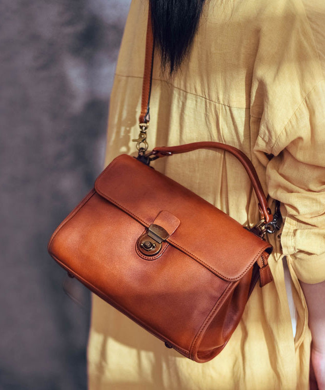 Classy Messenger Solid Durable Bag Versatile Orange Leather