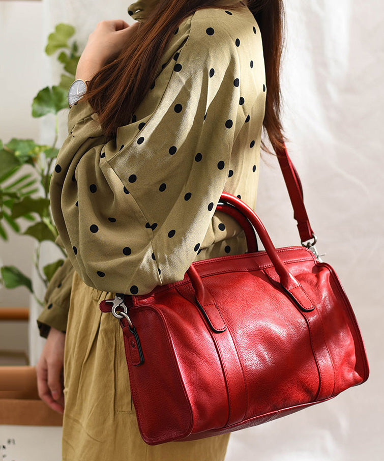 Capacity Red Classy Leather Handbag Large Tote