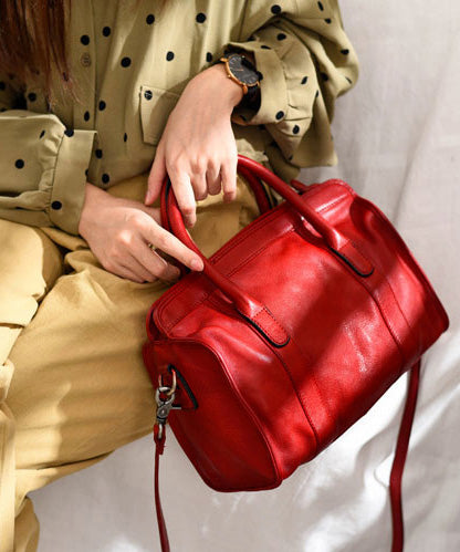 Capacity Red Classy Leather Handbag Large Tote