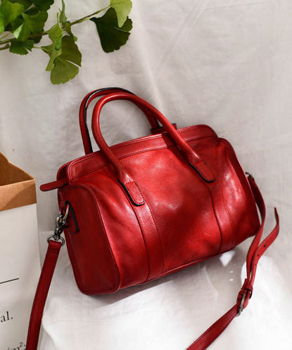Capacity Red Classy Leather Handbag Large Tote