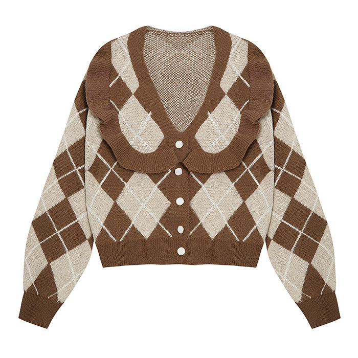 Coffee Argyle Cardigan