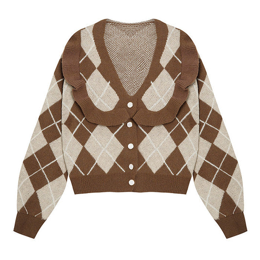 Coffee Argyle Cardigan