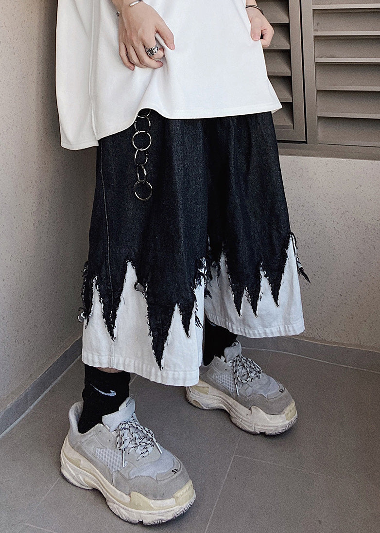 Black Denim Design Patchwork Original Shorts Summer Men Cool