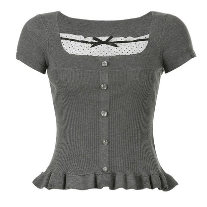 Grey Dot Rib Top