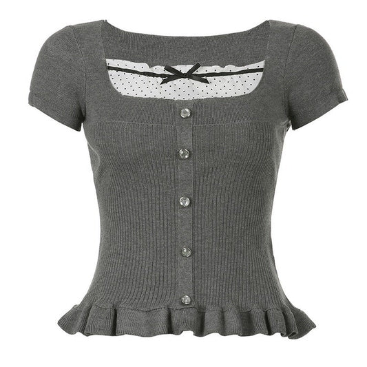 Grey Dot Rib Top