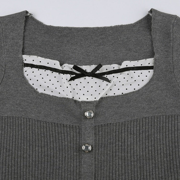 Grey Dot Rib Top