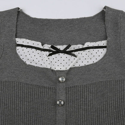 Grey Dot Rib Top