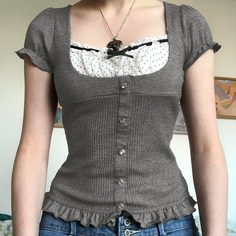 Grey Dot Rib Top